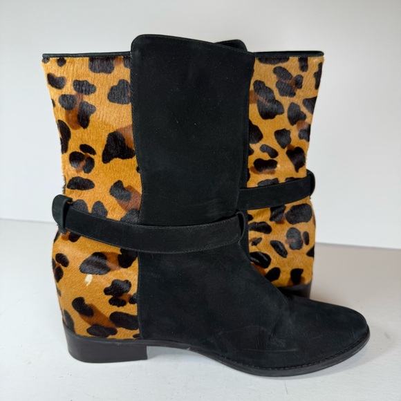 Schutz Boots Leopard Print Black Suede Pony Hair Ankle Boots Size 8 - Picture 7 of 10